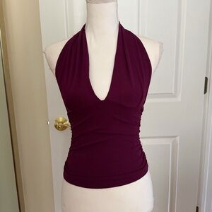 Zara Deep Plum Halter V-Neck Ruched